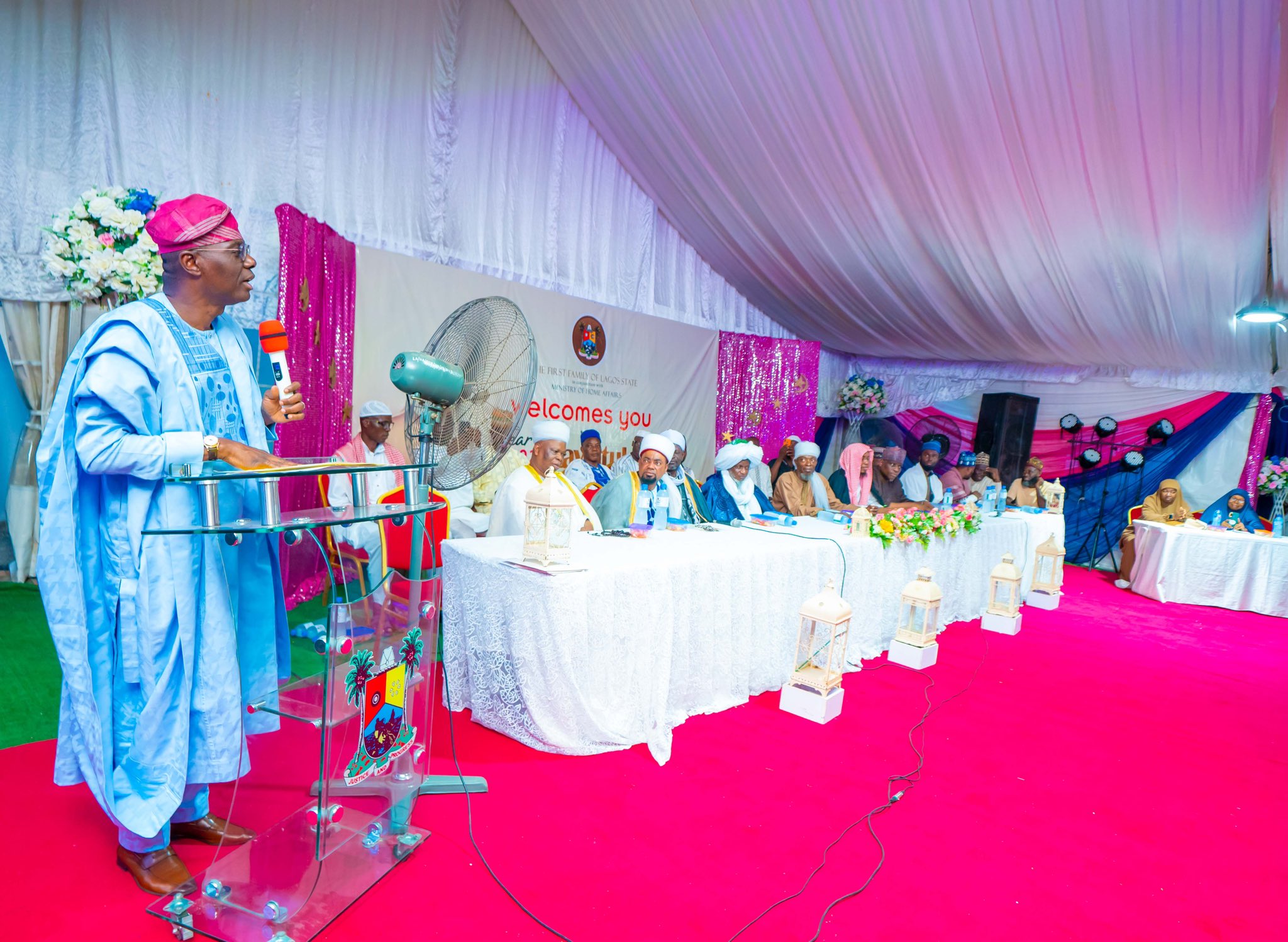 Gov. Babajide Sanwo-Olu attends the 2023 Laylatul Qadr Eve Special Prayer (Night of Majesty) at the Lagos House Mosque Ground, in Alausa, Ikeja.